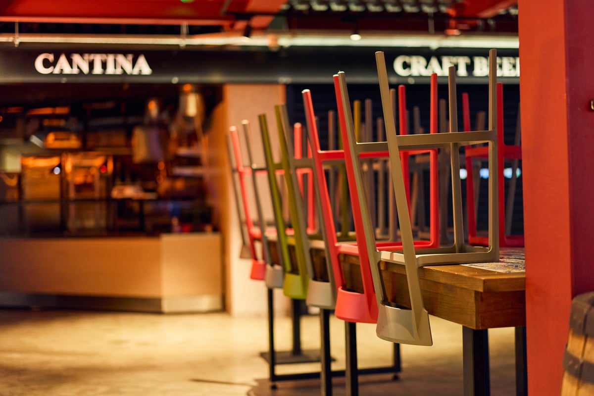 Colorful chairs in restaurant cantina
